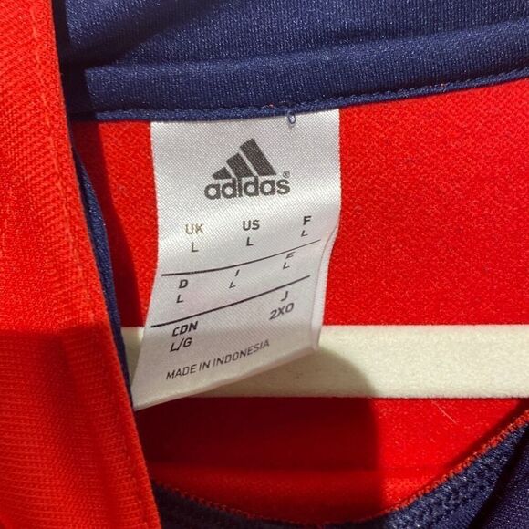 Adidas Men's Red Blue Pullover Long Sleeve Drawstring Hoodies Sweatshirt Large - Picture 7 of 8